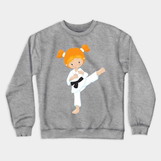 Karate Girl, Cute Girl, Orange Hair, Black Belt Crewneck Sweatshirt by Jelena Dunčević